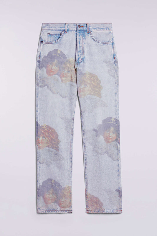 Angel Print Straight Fit Jeans