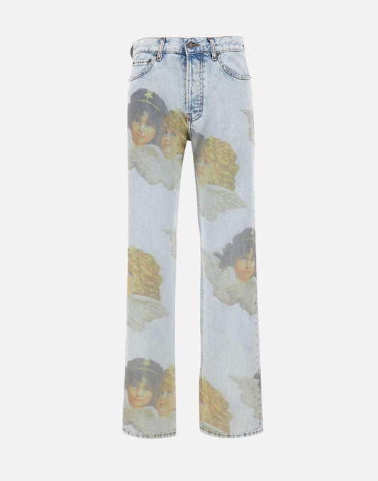Angel Print Mid Blue Regular Fit Jeans