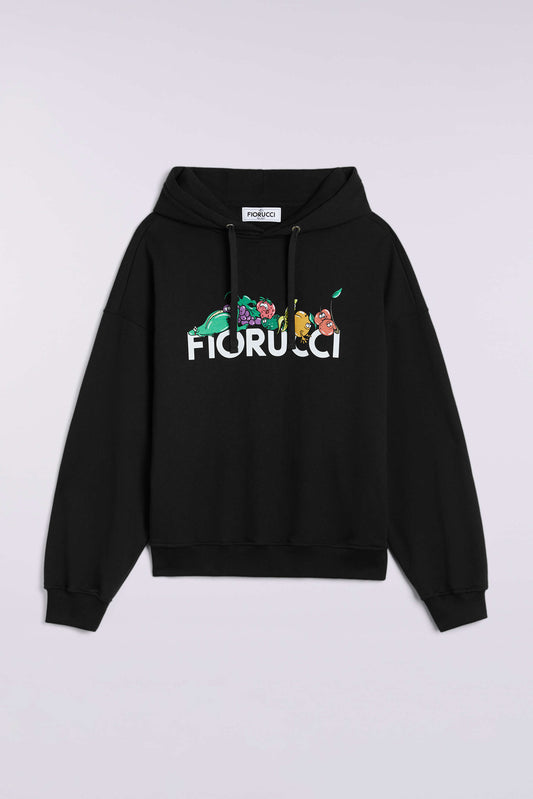 Black Fruit Print Hoodie