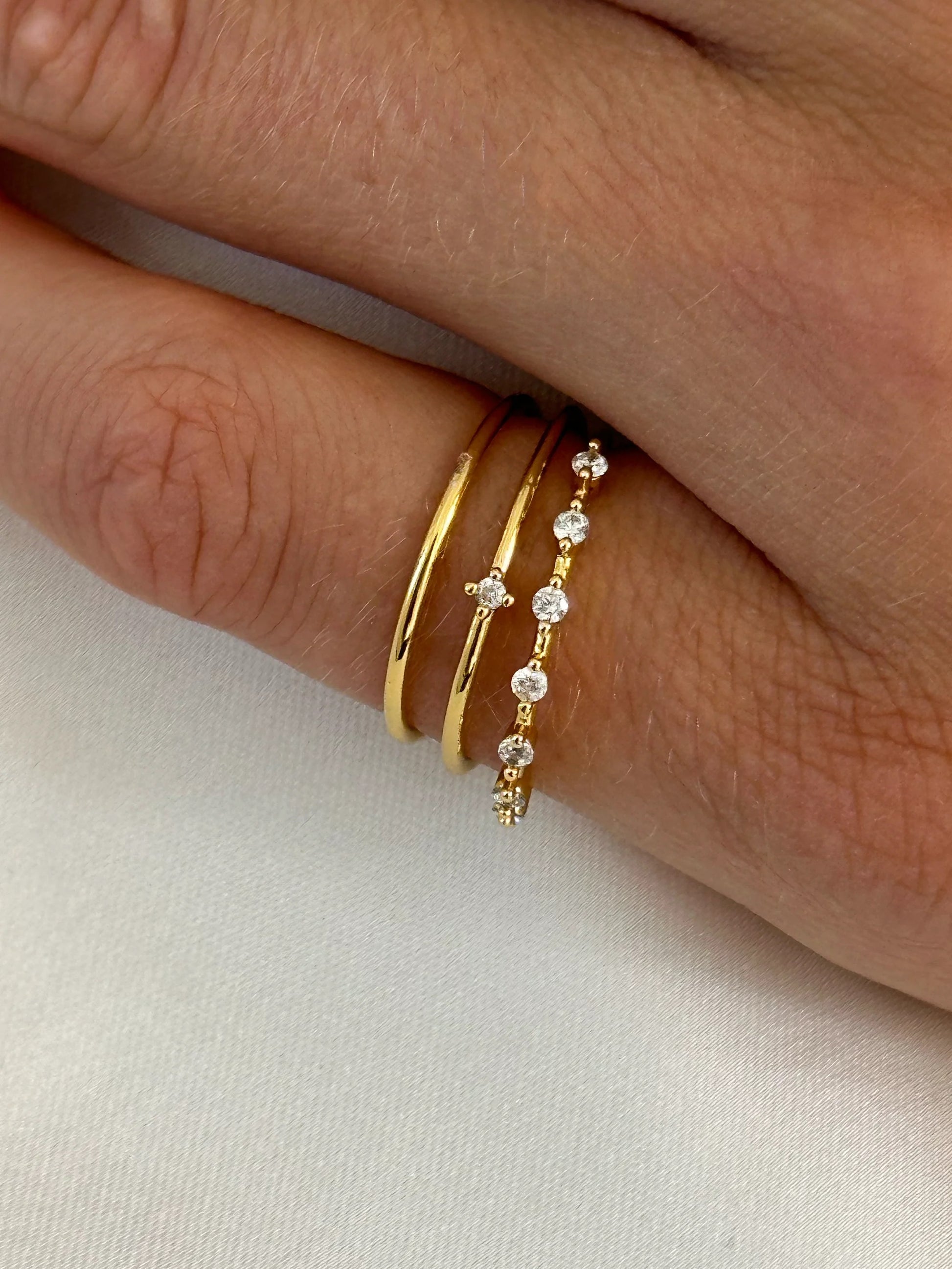 Muli Collection Beaded Zirconia Stacker Ring Gold – Close-up