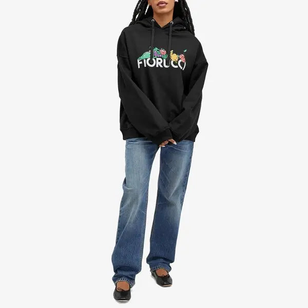 Black Fruit Print Hoodie