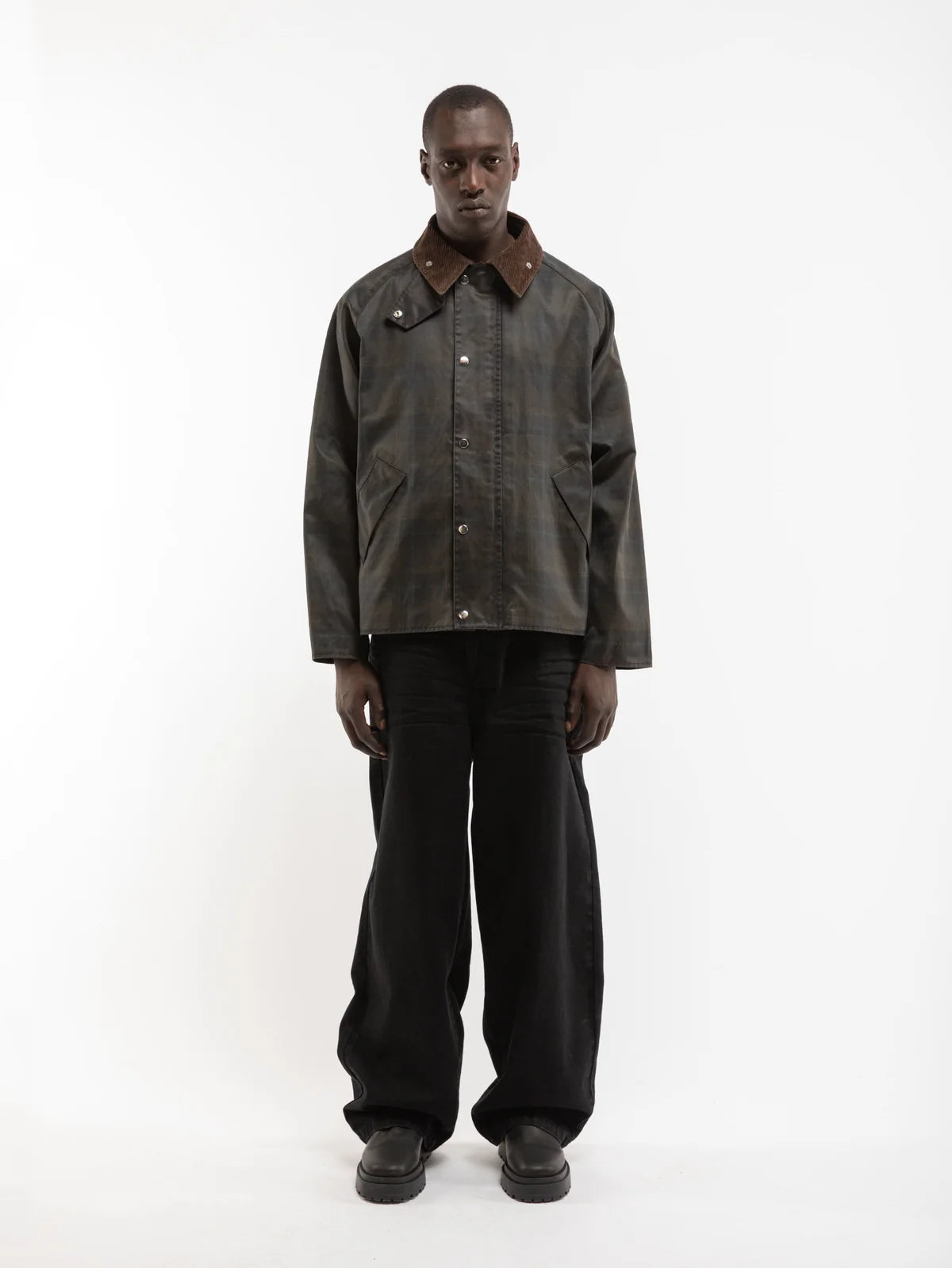 CHECKERED WAXED HUNTING JACKET - DARK BLUE