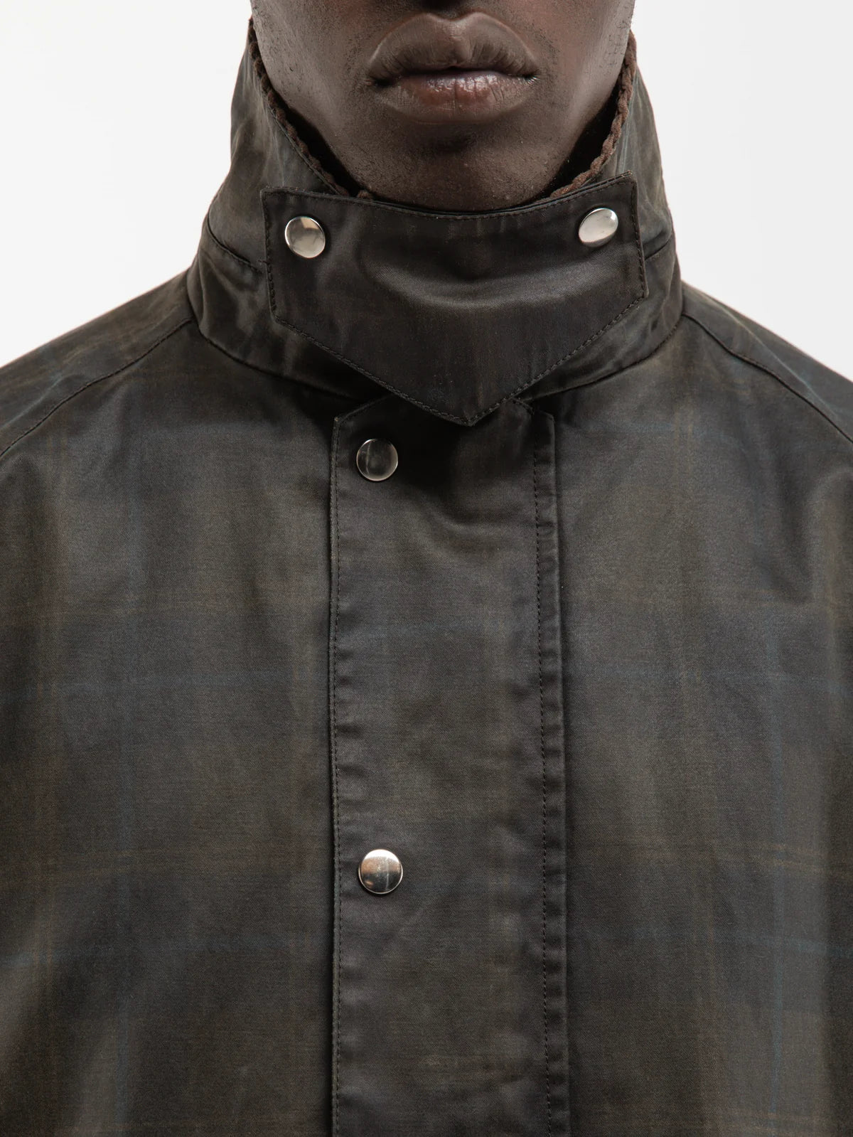 CHECKERED WAXED HUNTING JACKET - DARK BLUE