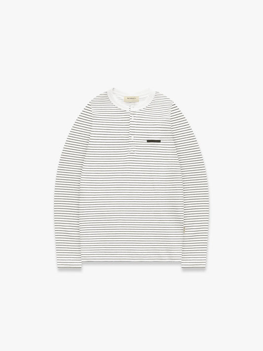 HENLEY STRIPE LONGSLEEVE - OFF WHITE/NAVY