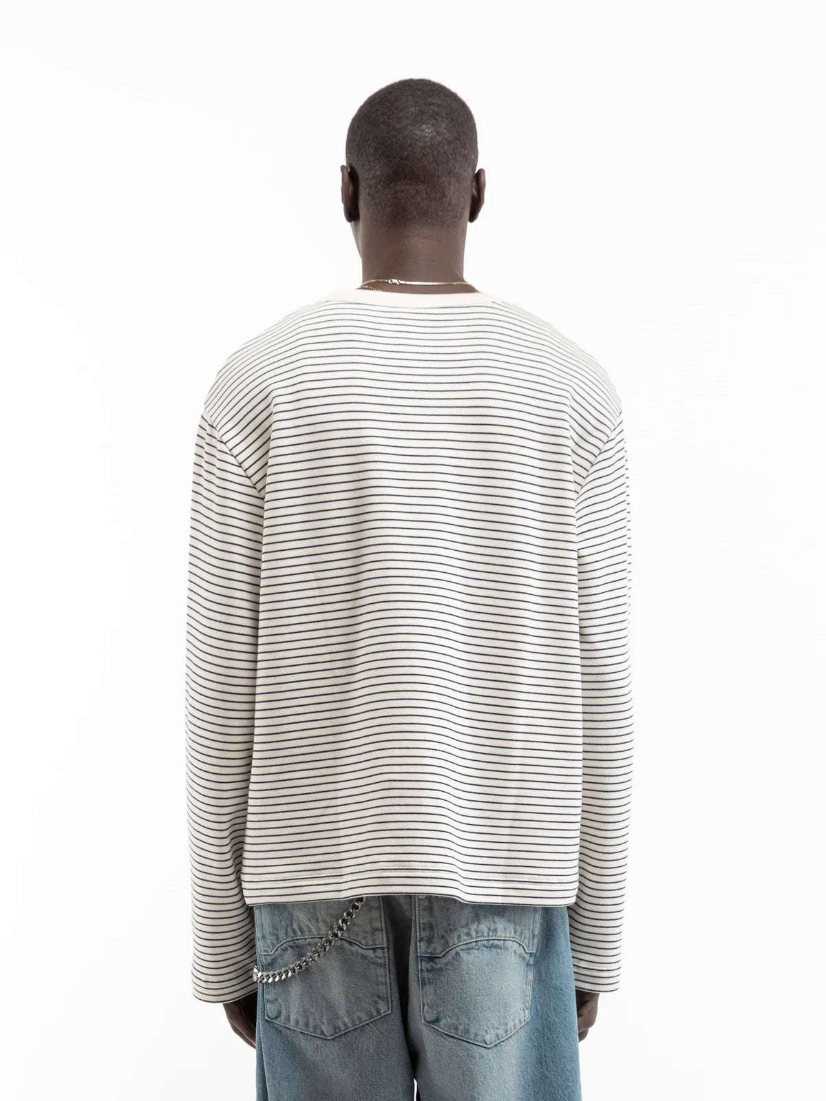 HENLEY STRIPE LONGSLEEVE - OFF WHITE/NAVY