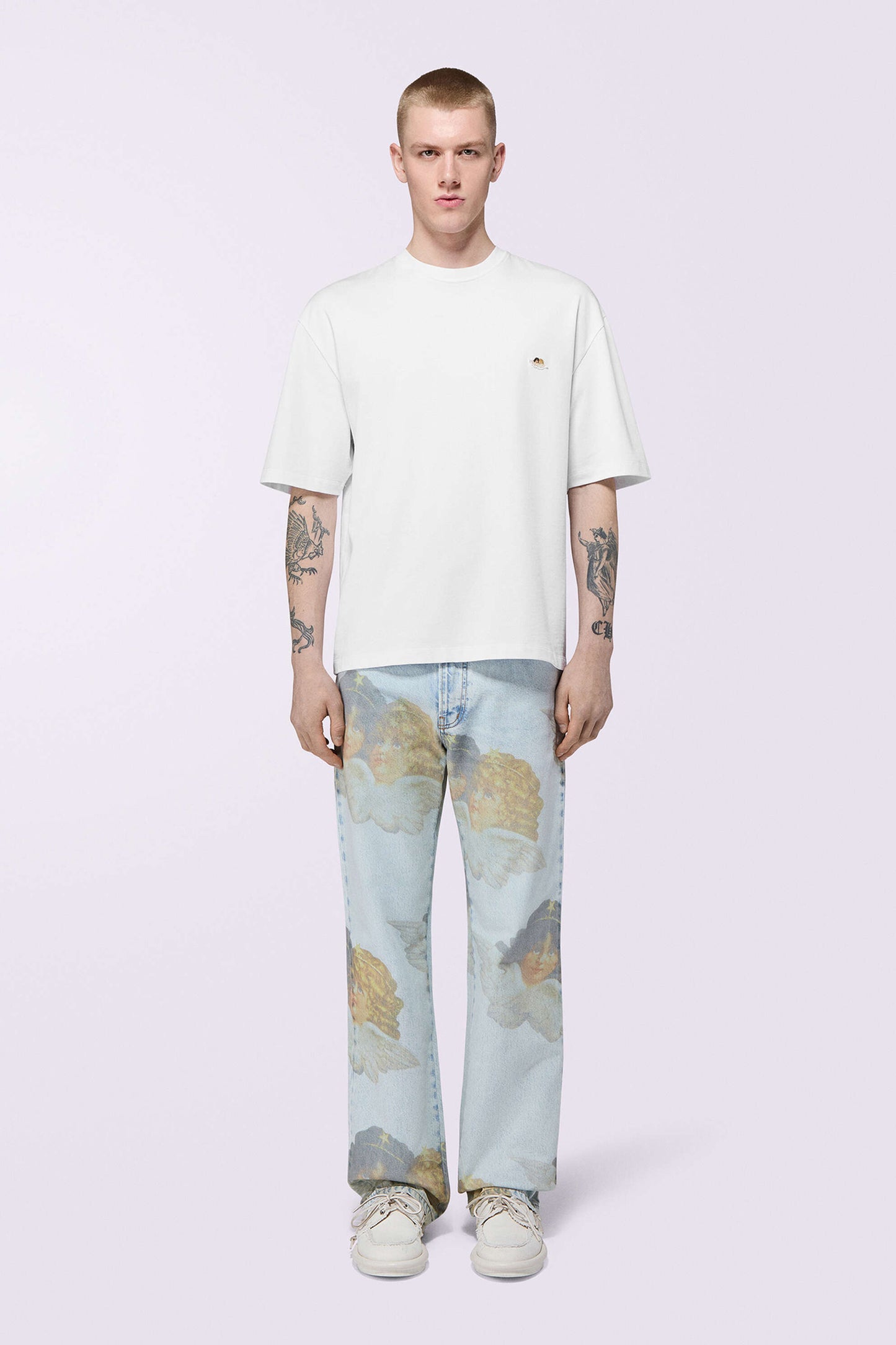 Angel Print Mid Blue Regular Fit Jeans