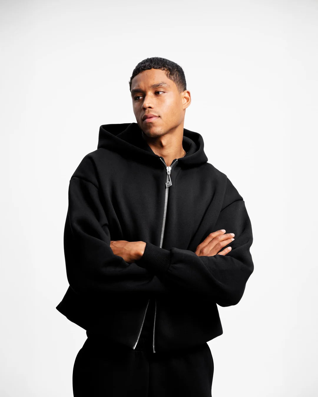 Two-Way Zip Hoodie Black